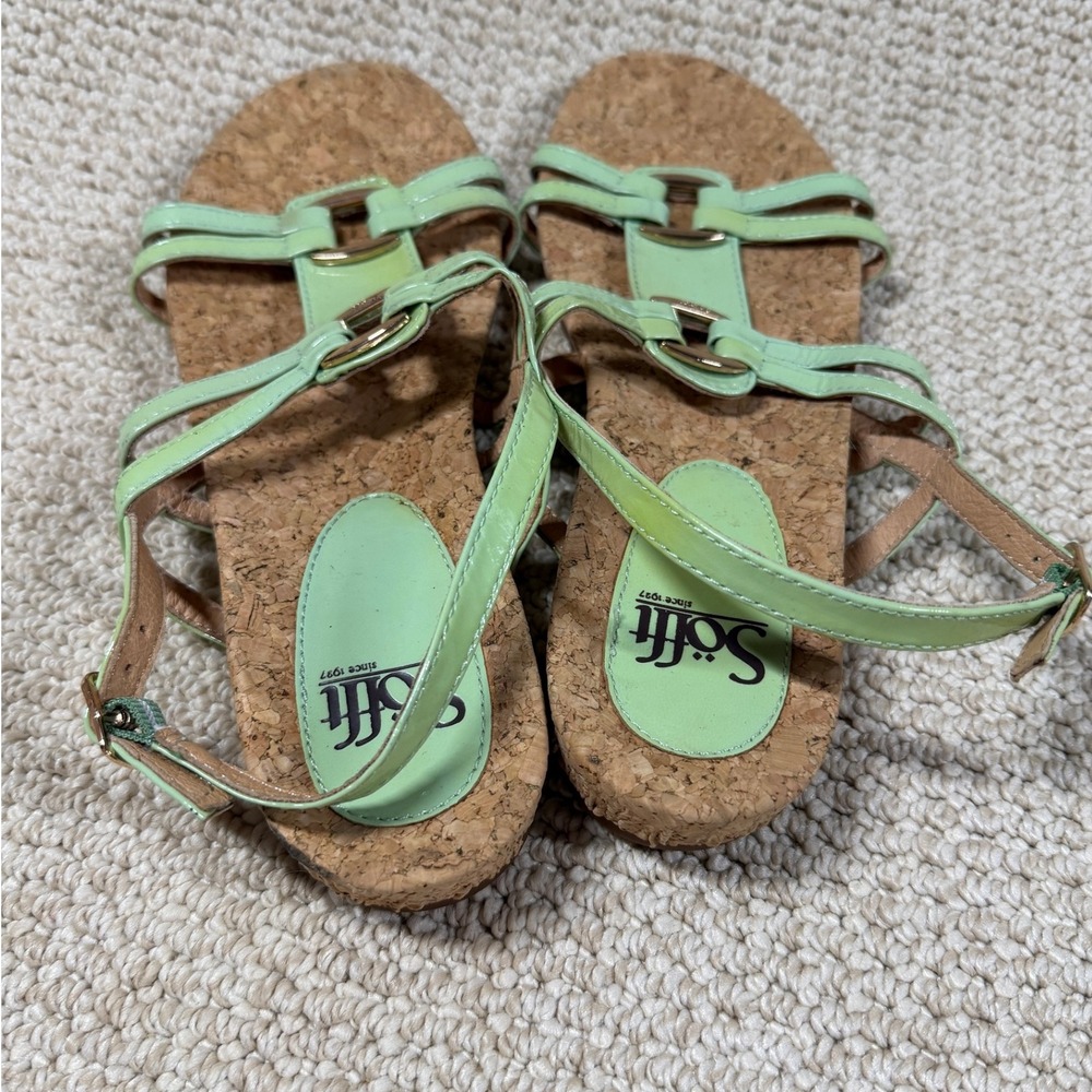 Sofft Catl 13 Sandals Womens 9.5 Green Boho Chic‎ Low Wedge Slingback Strappy - Picture 6 of 8